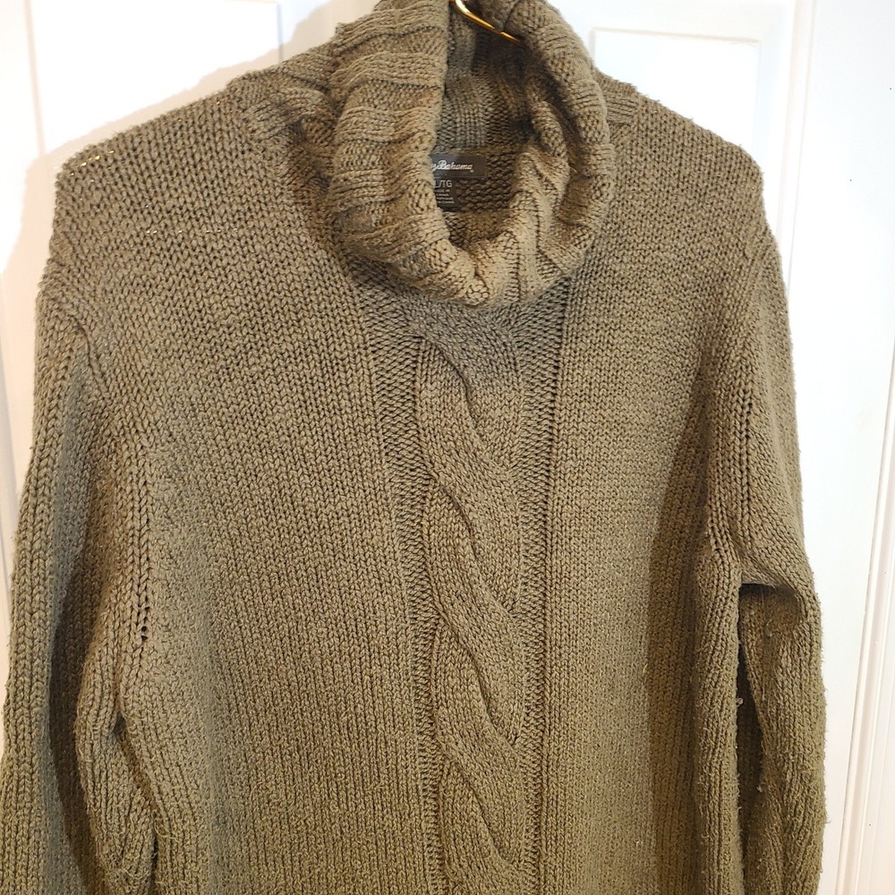 Tommy Bahama Olive Green Cable Turtleneck Sweater‎ XL Pullover Comfy Oversized